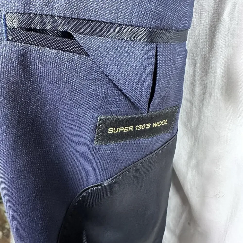 Massimo Dutti Men 46R Sportcoat Super 130s Wool Tonal deep blue